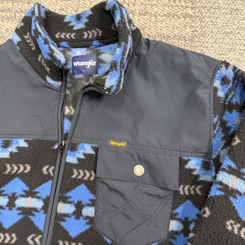 Wrangler Men's New Ripstop Yoke Sherpa Southwestern Full Zip Fleece Aztec NWT
